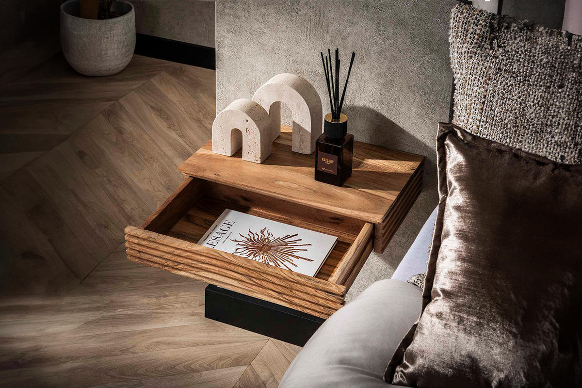 NACHTTISCH FIRU 2ER SET Holz Akazie - Braun, Holz (40/8/25cm) - KAWOLA