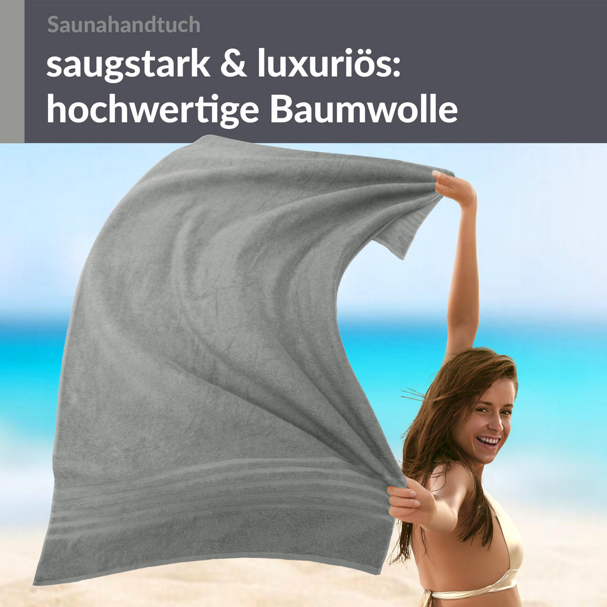 BADETUCH London Stein Grau 100x200 cm - Grau, Textil (100/200cm) - Lashuma
