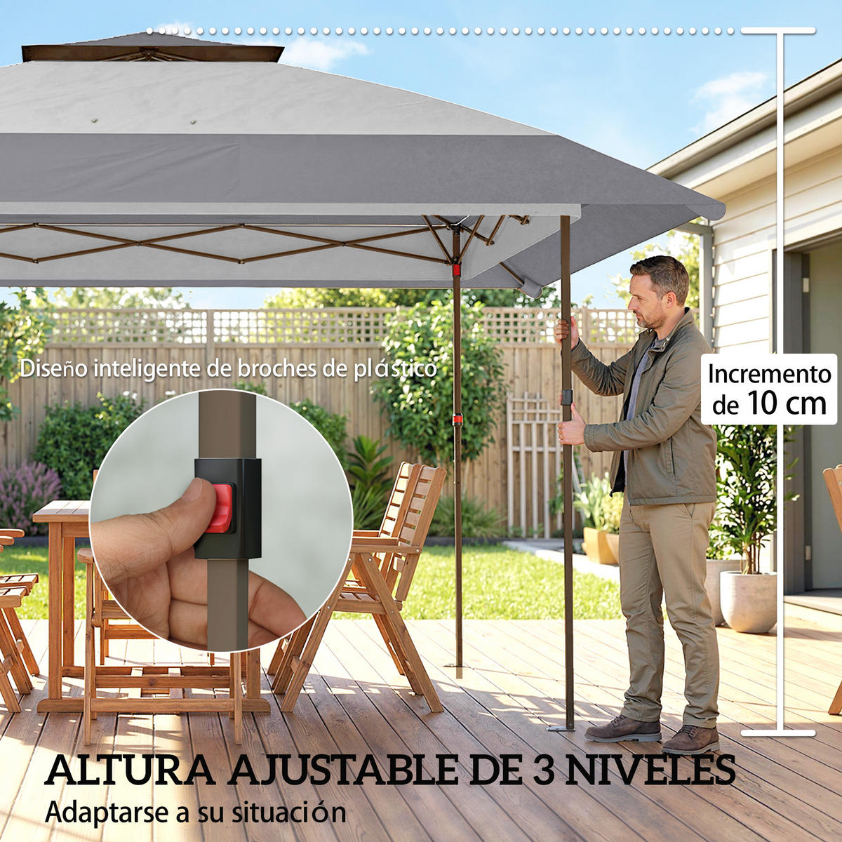 PAVILLON, faltbar, 4 Moskitonetzen an den Seiten, verstellbarer Höhe, 4x4 m, Grau - Grau, Metall (400/287/400cm) - Vallsero