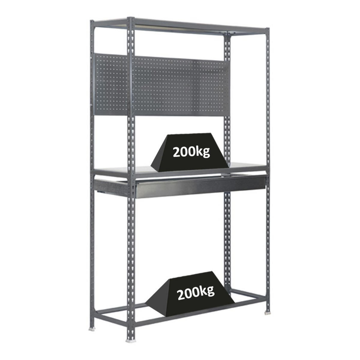 REIFENREGAL mit Arbeitsfläche und Schubfach Metal Shark NO.5 HxBxT 200 x 100 x 40 cm 6 Reifen Grau - Grau, Metall (100/200/40cm) - PROREGAL