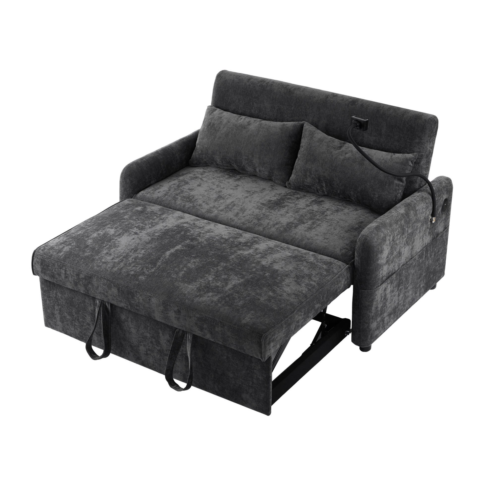 2-SITZER 129/163/81 cm Grau aus Chenille mit USB-Anschluss - Grau, Textil (76/81/129cm) - OKMYHOME