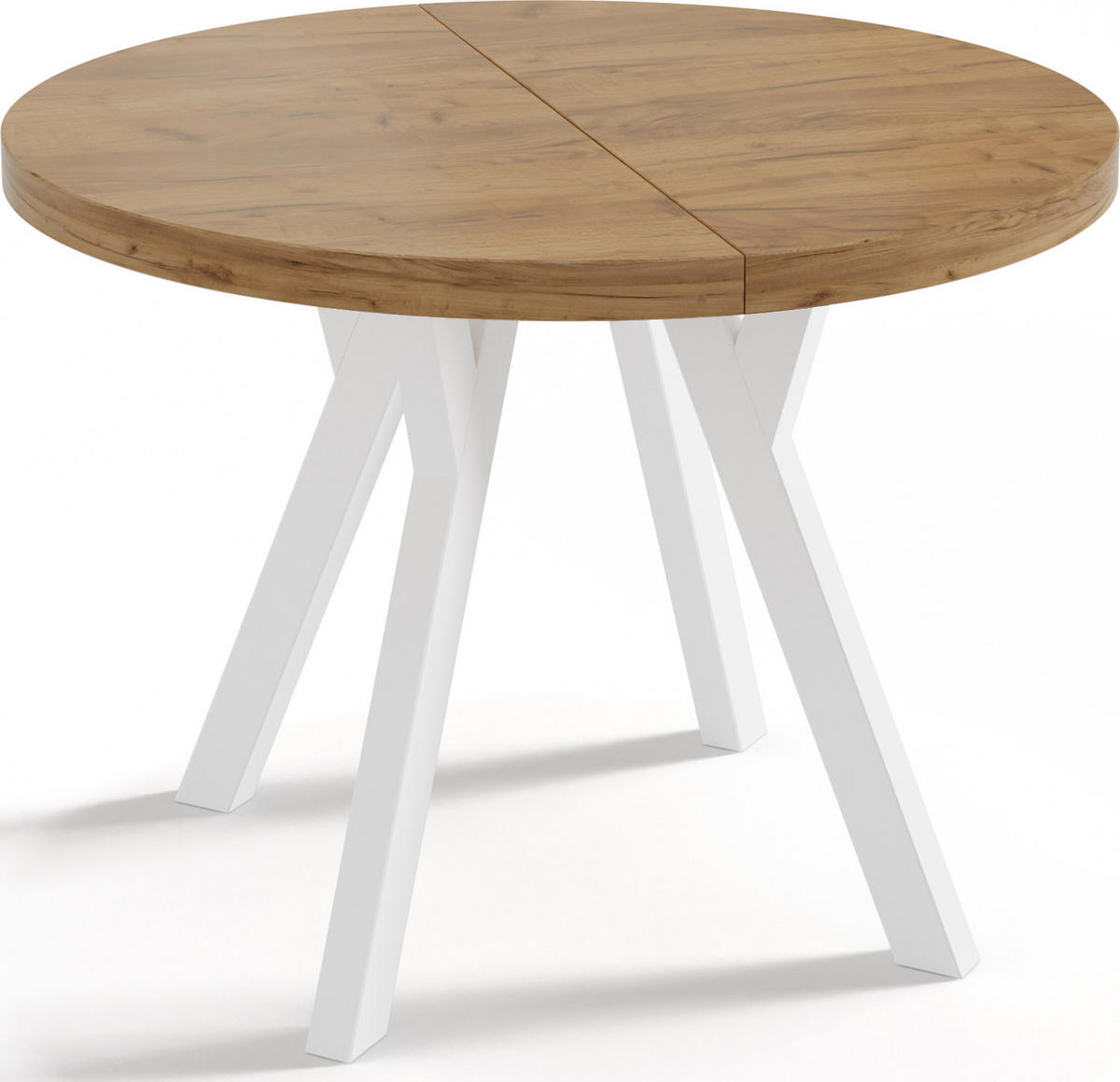 ESSTISCH Twixy runder ausziehbarer, Wotan Eiche 100-150/100/76 cm - Eiche Wotan/Weiß, Holz/Holzwerkstoff (100/100/76cm) - WFL GROUP