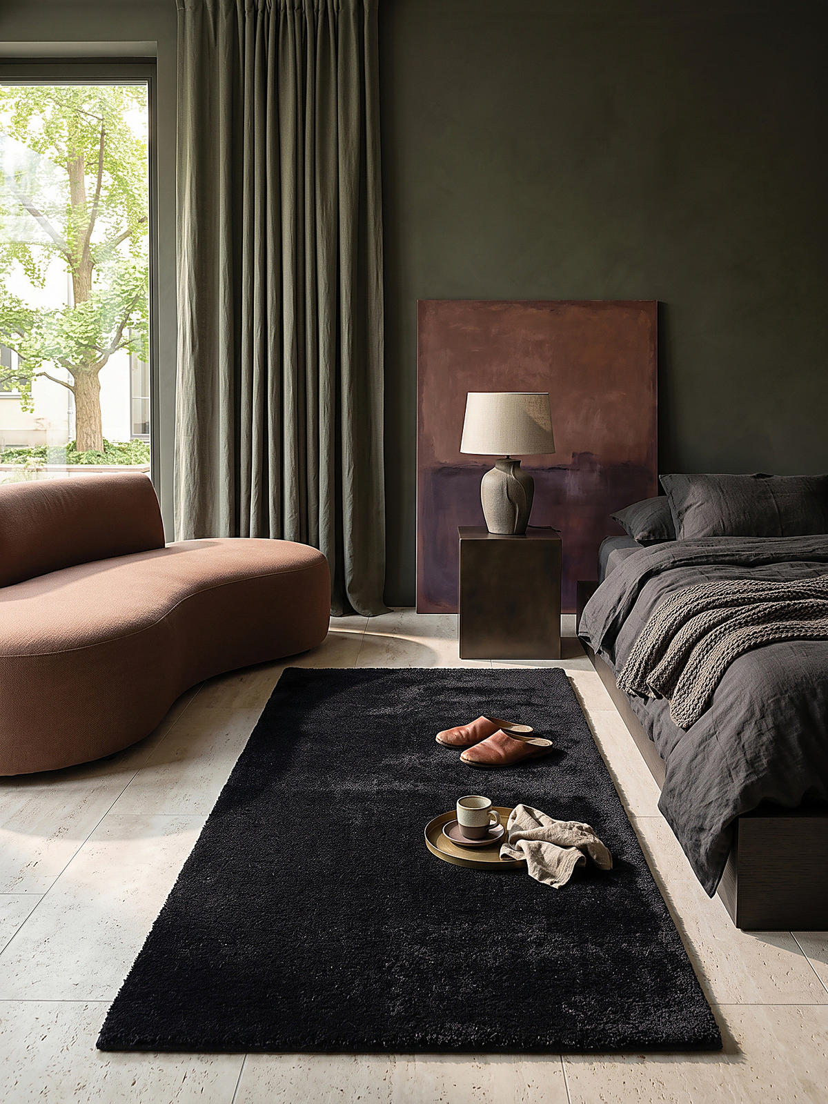 TEPPICHLÄUFER Antirutsch Uni ALDAN Polyester Schwarz 60 x 110 cm - Schwarz, Textil (60/110cm) - KADIMA DESIGN