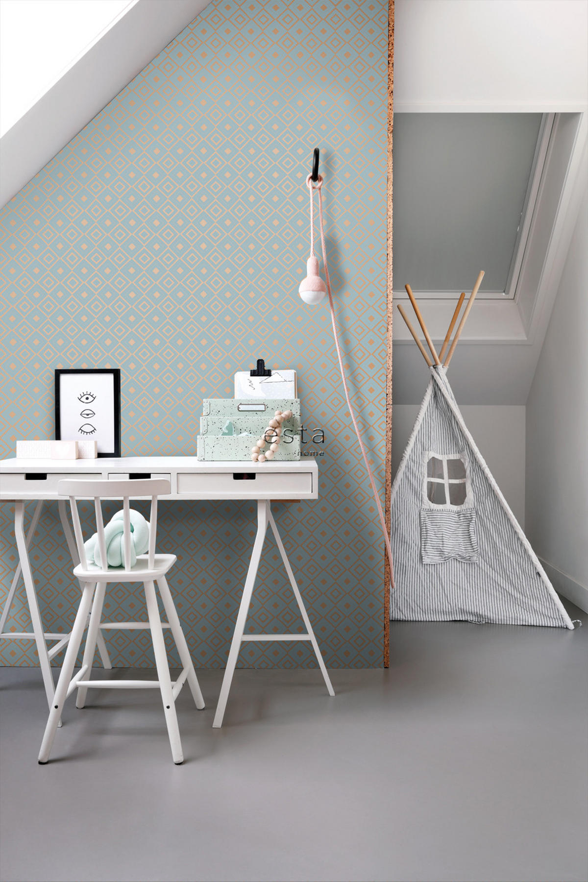 TAPETE Karomuster 53 cm x 10.05 m - Blau, Papier (53/1000cm) - ESTAhome
