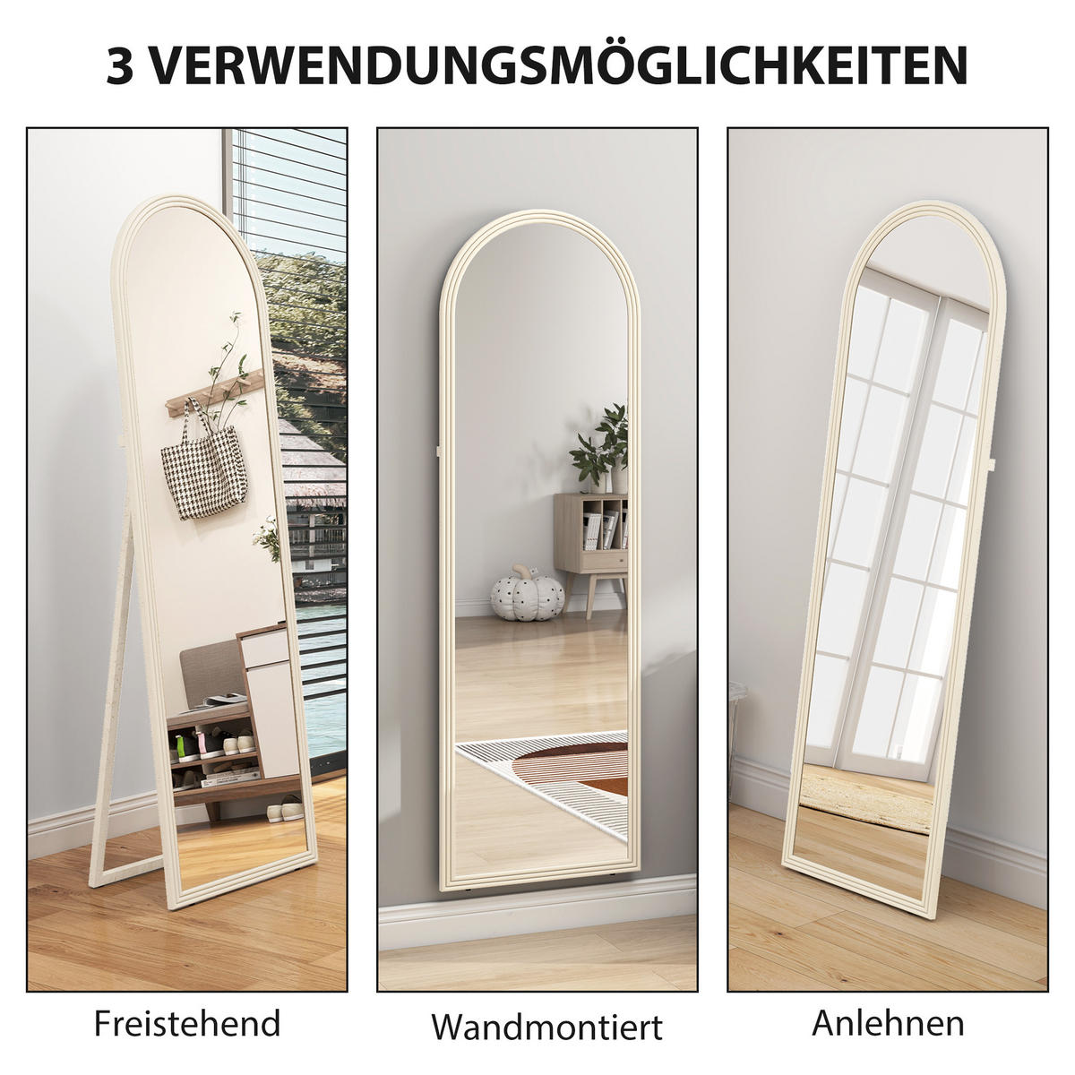 GANZKÖRPERSPIEGEL 160 x 50 cm Standspiegel mit Steinoptik Weiß - Weiß, Kunststoff (50/160/3.7cm) - HOMCOM