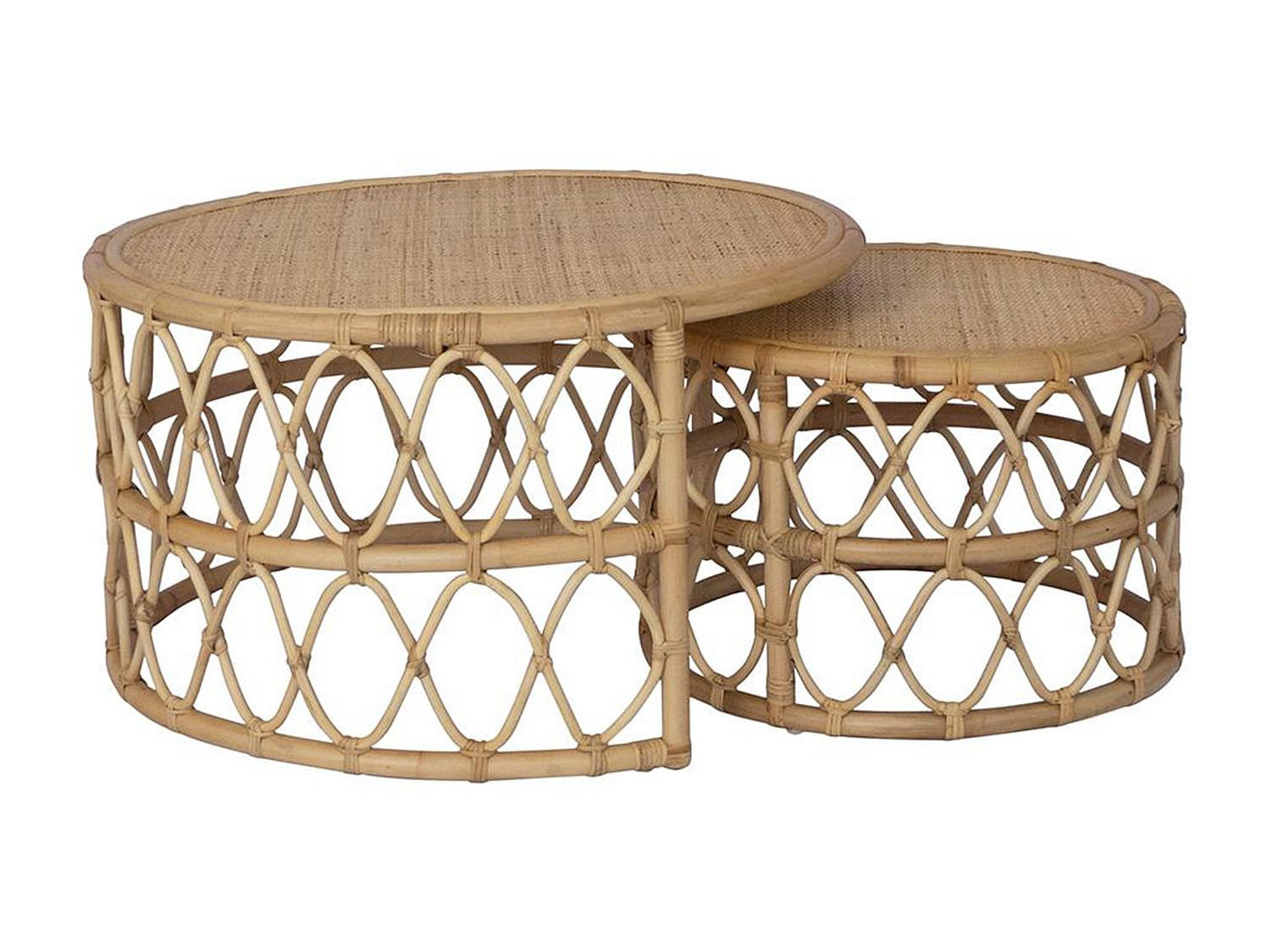 2ER-SET Couchtisch - Rattan - Naturfarben - RONITA - Naturfarben, Naturmaterialien (80/80/45cm) - Vente-Unique