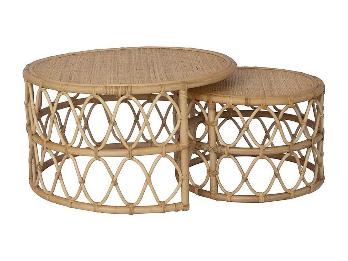 2ER-SET Couchtisch - Rattan - Naturfarben - RONITA - Naturfarben, Holzwerkstoff (80/80/45cm) - Vente-Unique