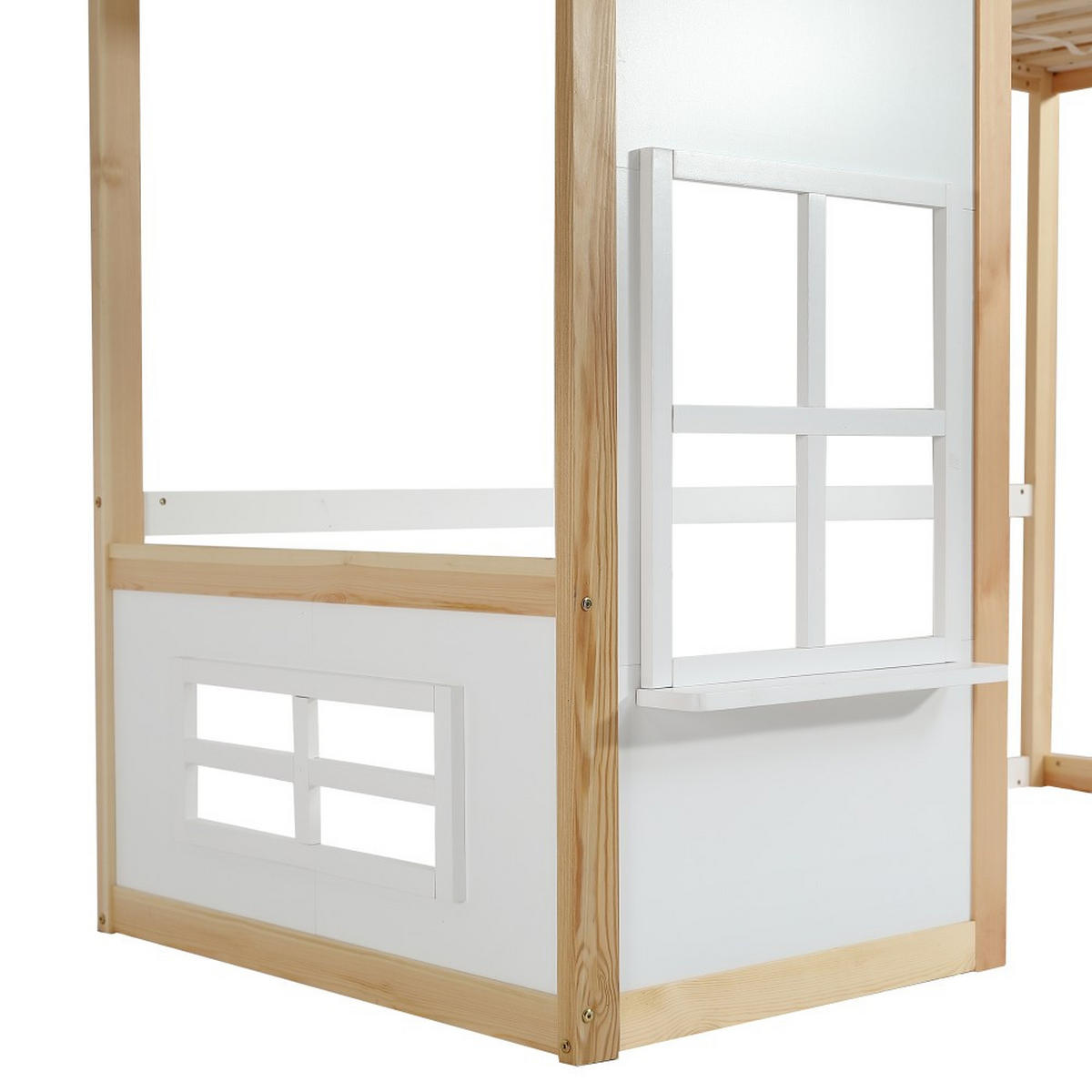 HAUSBETT 90x200cm mit Treppe in Weiß+Natur - Weiß, Holz (90/200cm) - KOMHTOM