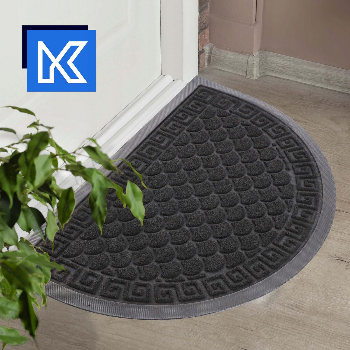 FUSSMATTE 60 x 40 cm, halbrund - Schwarz, Kunststoff (60/40cm) - KADAX