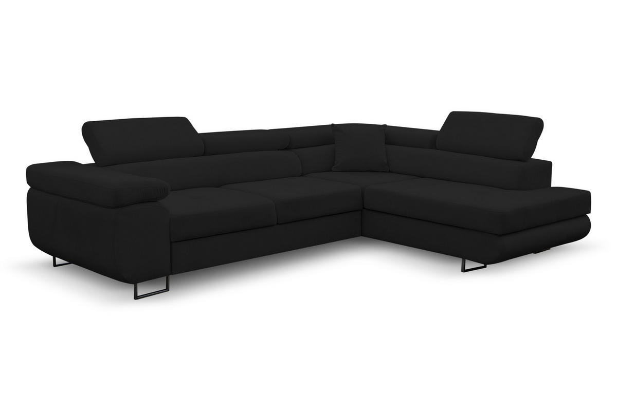 ECKSOFA Jerry in L-Form mit Schlaffunktion und Bettkasten, Farbe: Schwarz, Veloursstoff, Ottomane Rechts - Schwarz, Textil (275/202cm) - VENASI MÖBEL