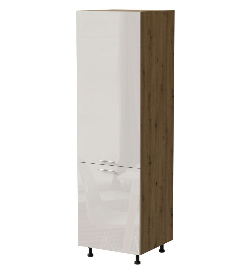 KÜHLSCHRANKUMBAUSCHRANK Brerra D14/DL/60/207 RAL 9001 creme Hochglanz / Eiche Artisan Matt 60 / 59 / 207cm - Creme/Eiche Artisan, Holz/Holzwerkstoff (60/207/59cm) - Feldmann-Wohnen