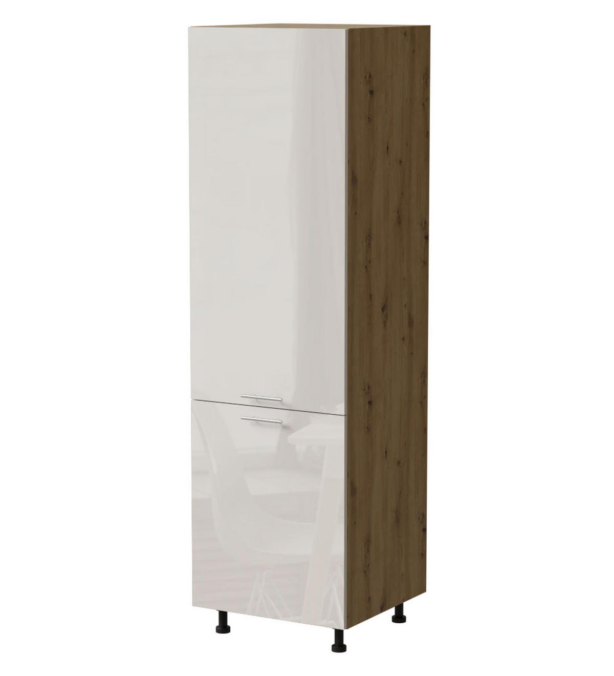 KÜHLSCHRANKUMBAUSCHRANK Brerra D14/DL/60/207 RAL 9001 creme Hochglanz / Eiche Artisan Matt 60 / 59 / 207cm - Creme/Eiche Artisan, Holz/Holzwerkstoff (60/207/59cm) - Feldmann-Wohnen