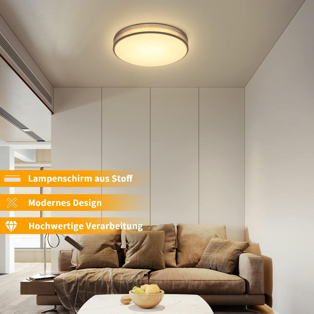 DECKENLEUCHT LED 12W 3000K Stoffschirm Modern Rund Ø30CM - Grün, Kunststoff (30/30/5cm) - ZMH