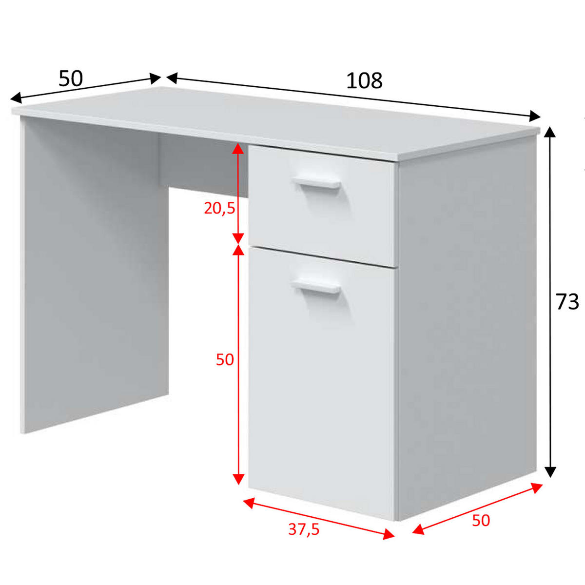 SCHREIBTISCH 108/50/73 Huelva weiß - Weiß, Holzwerkstoff (50/108/73cm) - VS Venta-stock