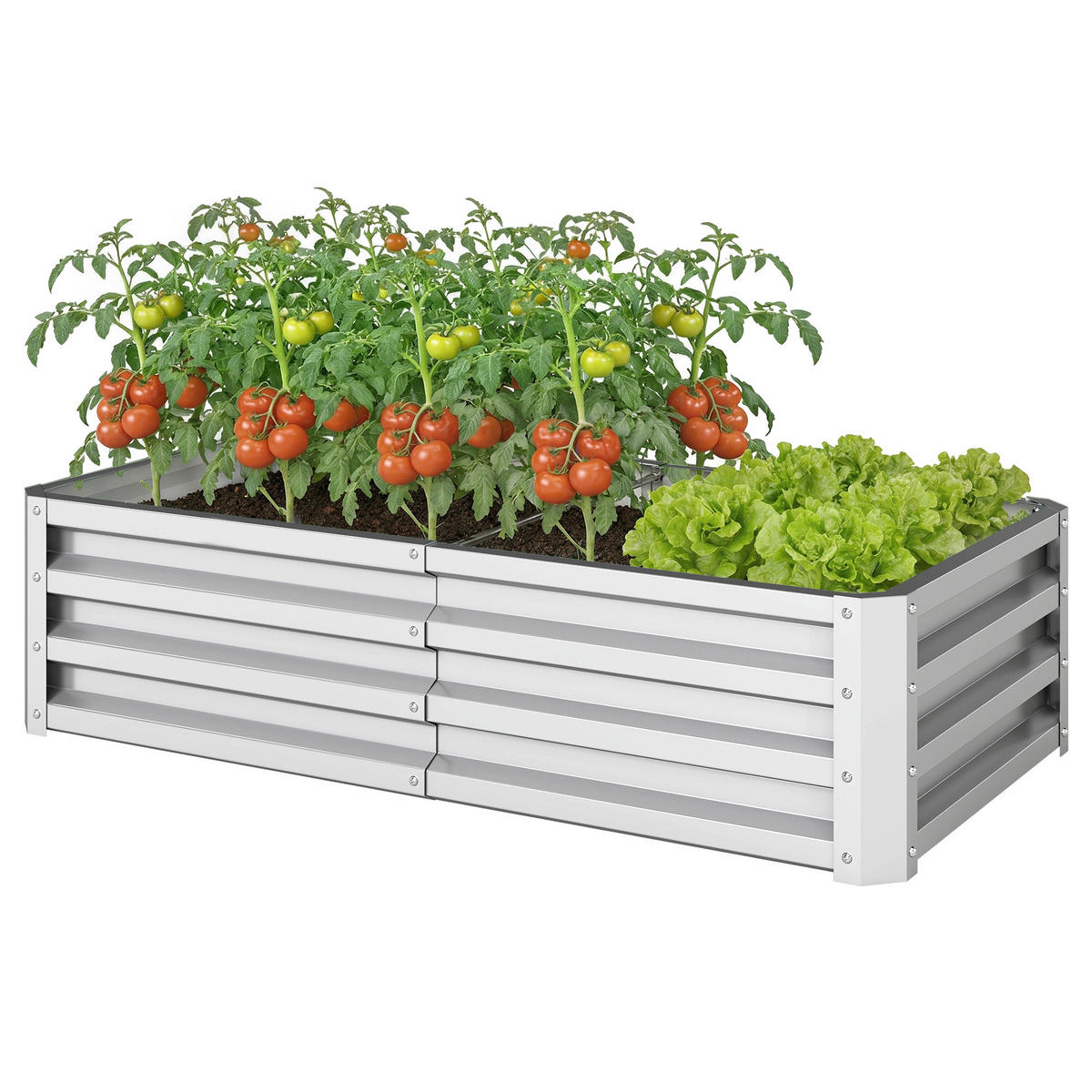 HOCHBEET DE-12213 rechteckig 120/60/30,5 cm aus Wellblech Silber - Silberfarben, Metall (120/30.5/60cm) - ComfortXL