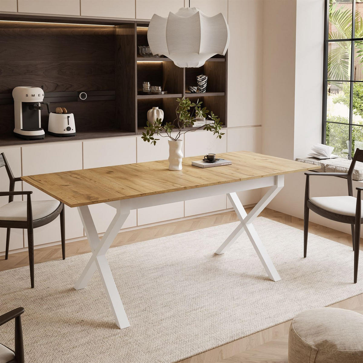 ESSTISCH ARTON II ausziehbarer Tisch 140-195 cm für 6-8 Personen - Eichefarben/Weiß, Holzwerkstoff/Metall (140/80/77cm) - Lookway