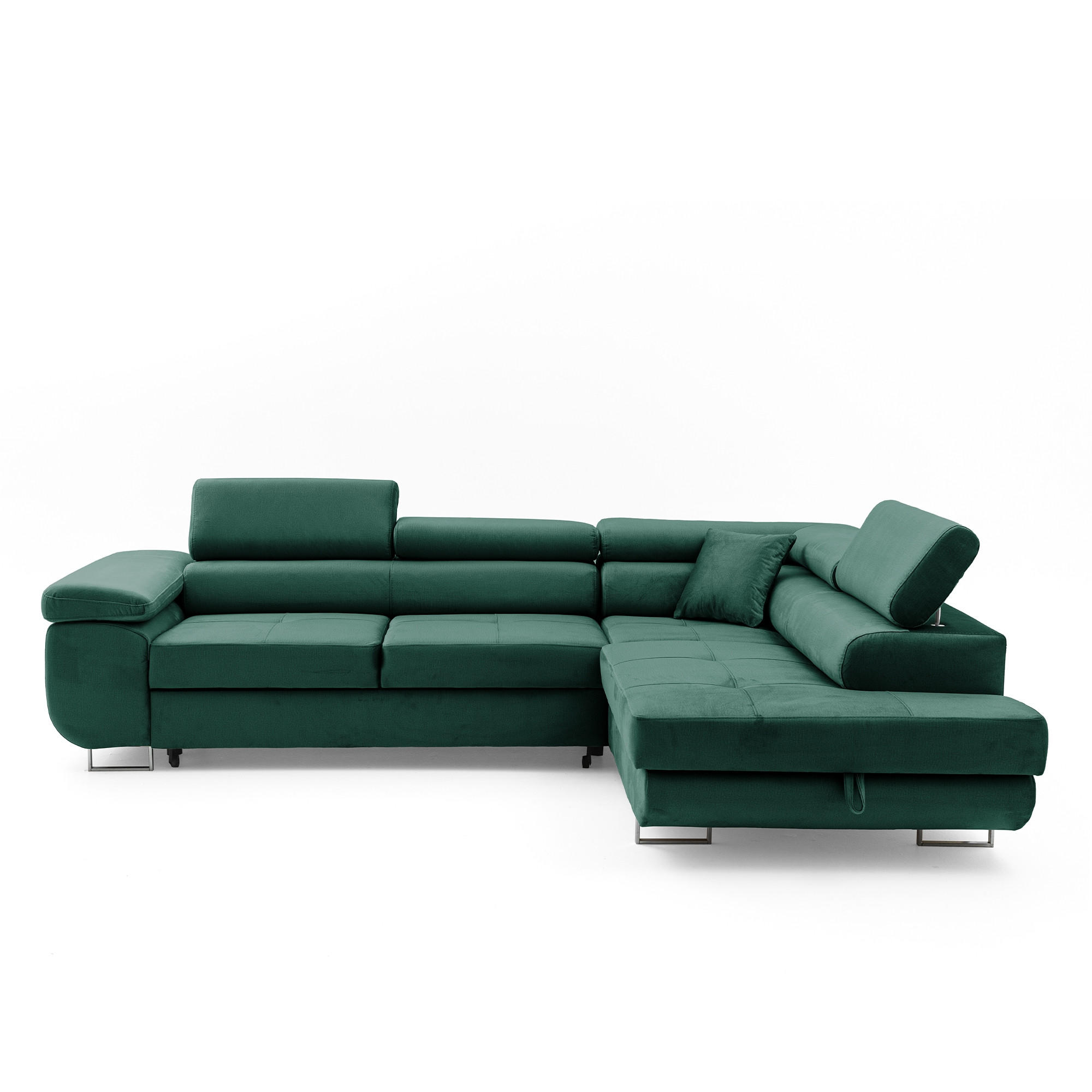ECKSOFA WILD L Rechts mit Schlaffunktion 127x195 Velours Dunkelgrün - Chromfarben/Dunkelgrün, Holz/Textil (274/203cm) - Muffo