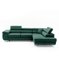 ECKSOFA WILD L Rechts mit Schlaffunktion 127x195 Velours Dunkelgrün - Chromfarben/Dunkelgrün, Holz/Textil (274/203cm) - Muffo