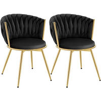 ESSZIMMERSTUHL 2er Set, drehbar, Samt, Schwarz - Goldfarben/Schwarz, Textil/Metall (60.5/78/59.5cm) - Woltu