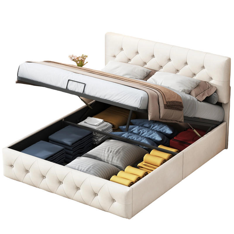 POLSTERBETT 140/200 cm Beige mit Bettkasten und Kopfteil - Beige, Holz (140/200cm) - SHOPENTRA