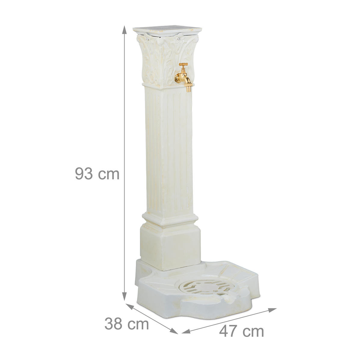 STANDBRUNNEN - Creme, Metall (38/47/93cm) - Relaxdays
