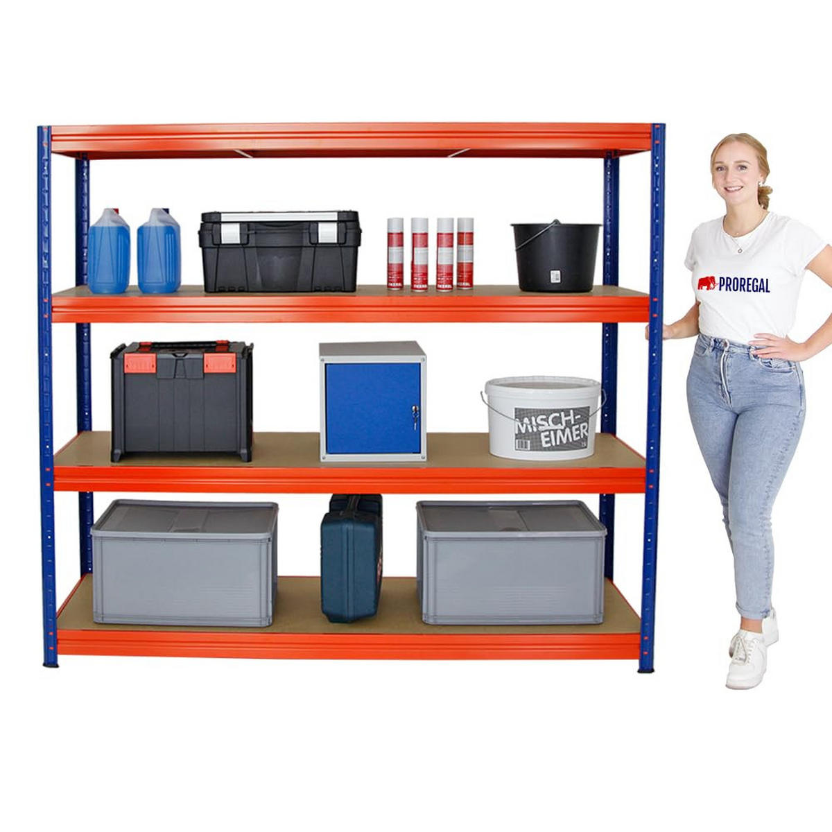 SCHWERLASTREGAL Dino 2er-Set mit 2x 180x200x60 cm Fachlast 500 kg Blau/Orange - Orange, Metall (400/180/60cm) - PROREGAL
