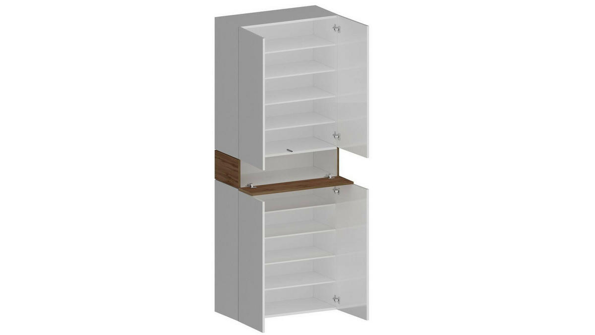 SCHUHSCHRANK Glänzendes Weiß, Eiche 38/76/200 cm - Weiß, Holzwerkstoff (76/200/38cm) - DMORA