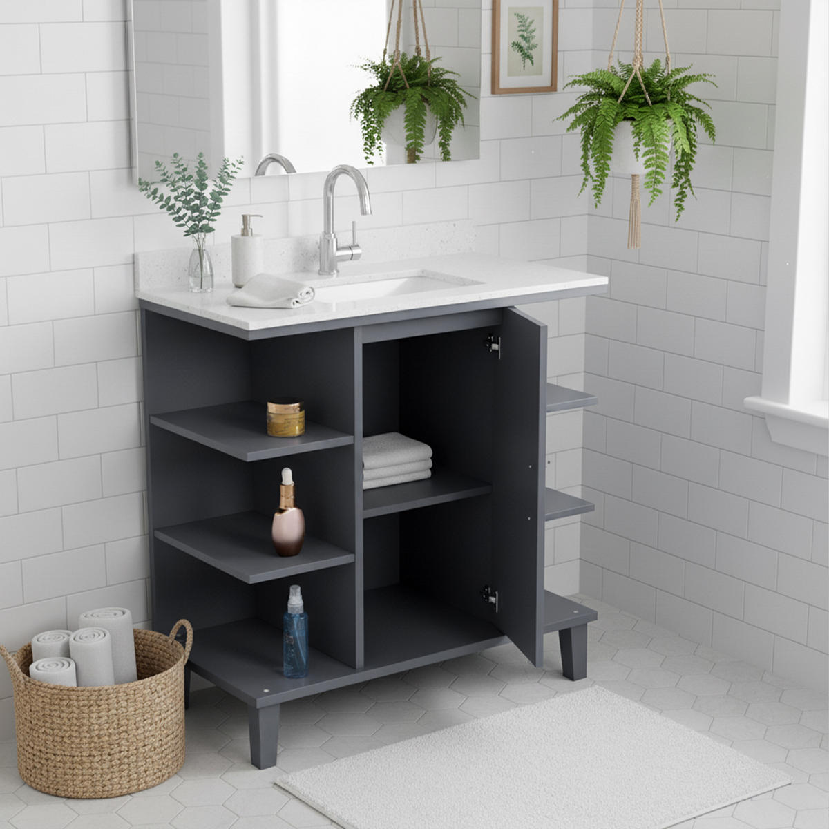 WASCHBECKENUNTERSCHRANK - Grau, Holzwerkstoff (64/65/31cm) - Relaxdays