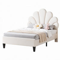 KINDERBETT 90/200 cm, in Beige, Gepolstertes Höhenverstellbares Muschel-Kopfteil - Beige/Schwarz, Holz/Textil (90/200cm) - BPKADHY