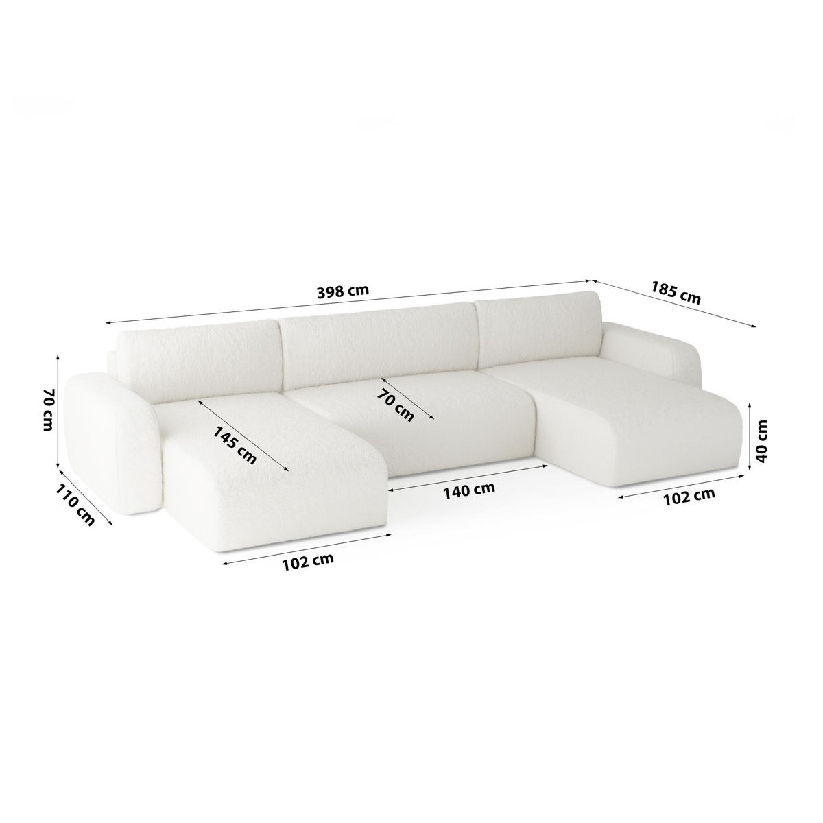 WOHNLANDSCHAFT Eckcouch Creme Varde U - Creme, Textil (185/70/398cm) - Fedve