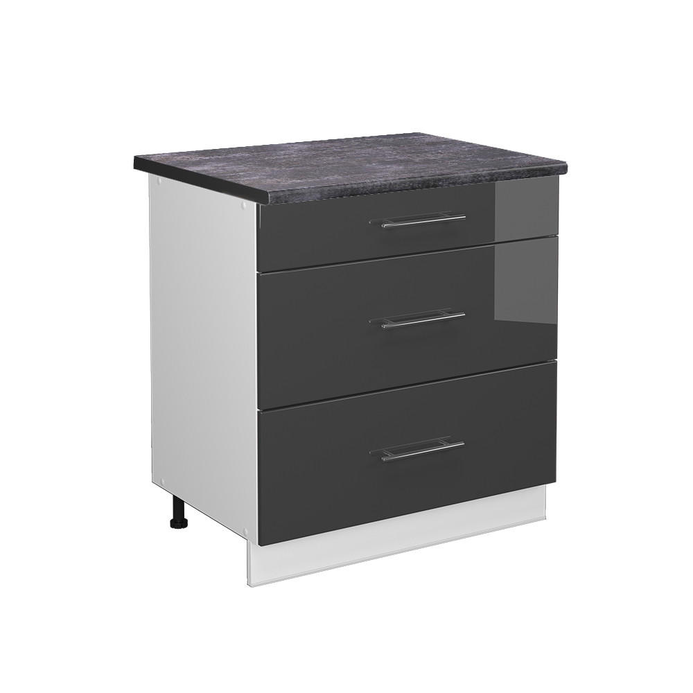 KÜCHENUNTERSCHRANK Fame-Line Anthrazit Hochglanz 80 cm AP Anthrazit - Schwarz Hochglanz/Anthrazit, Holzwerkstoff (80/82/60cm) - Vicco