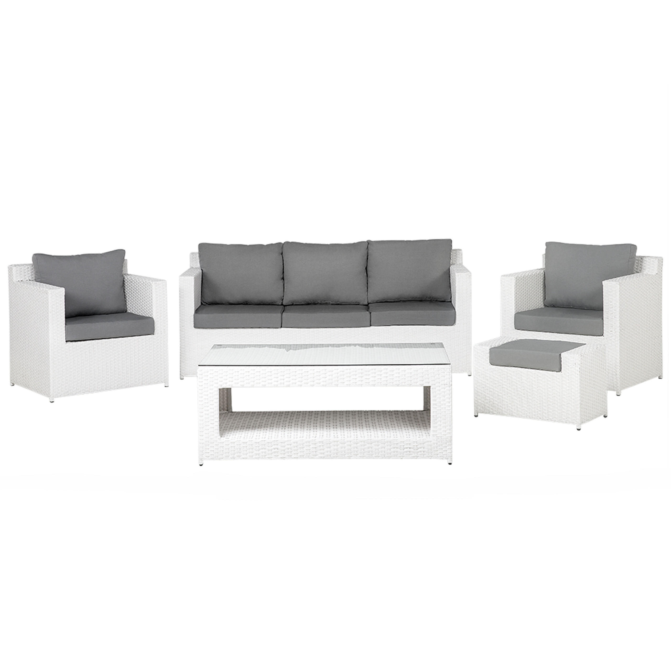 LOUNGE-SET 6-Sitzer weiß Roma - Weiß, Kunststoff - Beliani