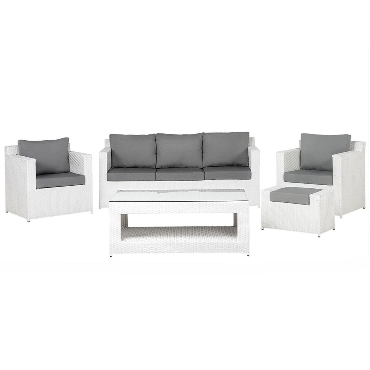LOUNGE-SET 6-Sitzer weiß Roma - Weiß, Kunststoff - Beliani