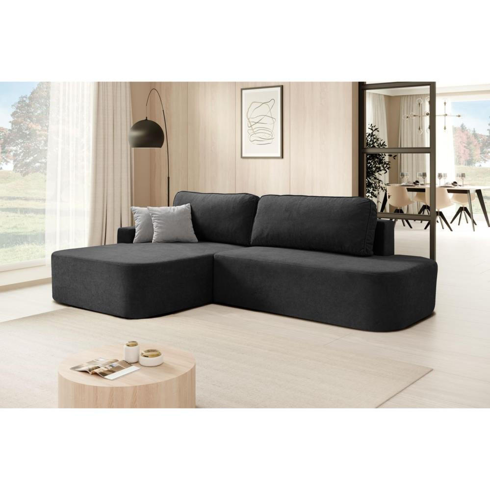 ECKSCHLAFSOFA Gavi schwarz velours links - Schwarz, Textil (269/171cm) - Beautysofa