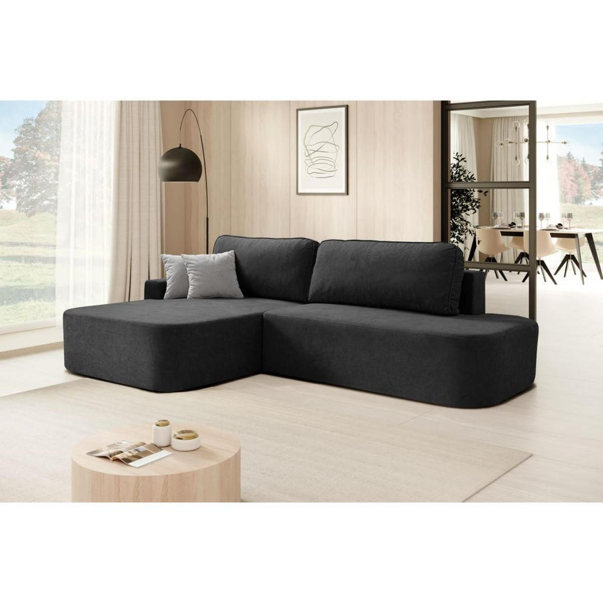 ECKSCHLAFSOFA Gavi schwarz velours links - Schwarz, Textil (269/171cm) - Beautysofa
