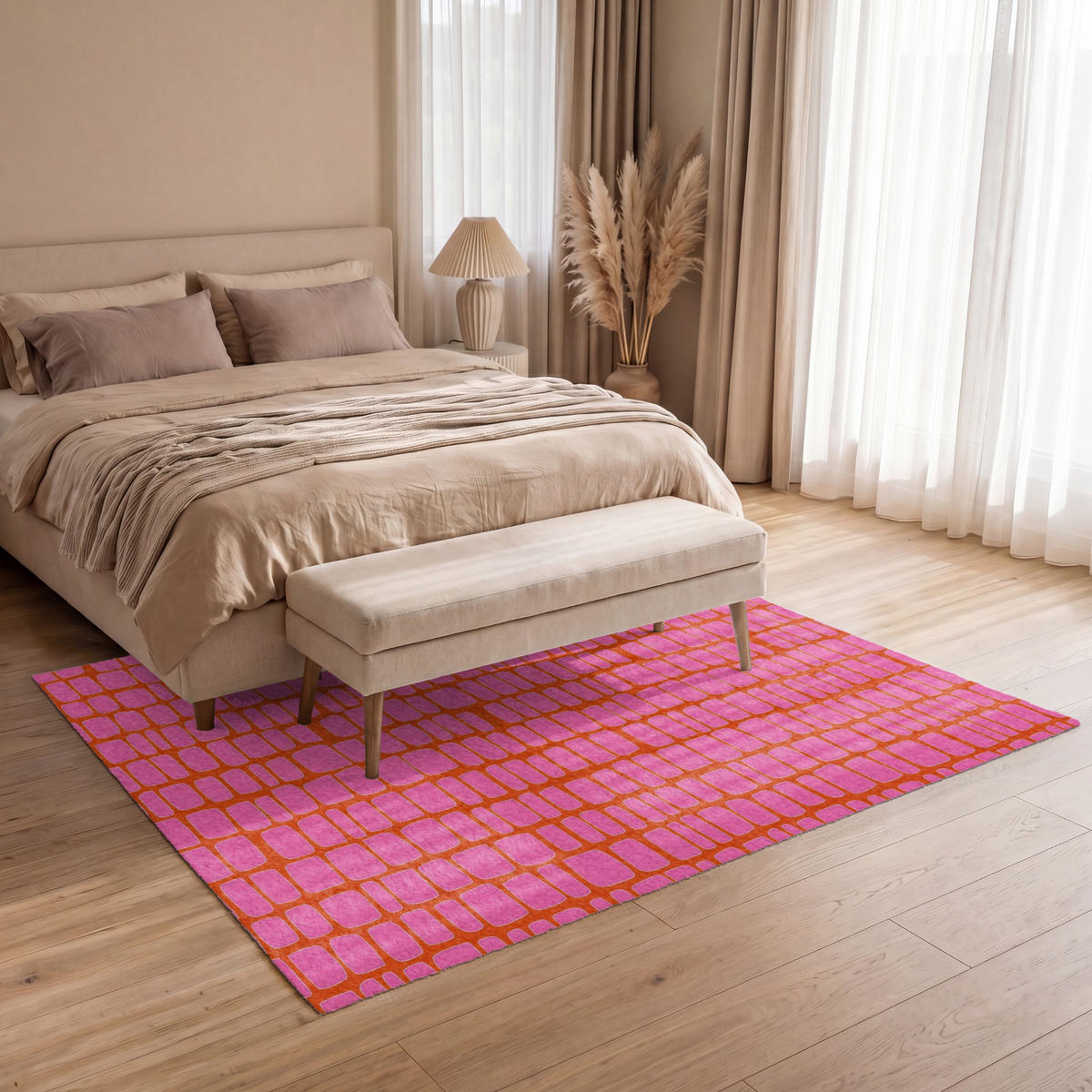 KOBERCE - Organic - Mriežka - Ružová - 200x140 cm - pink, textil/plast (200/0.4cm) - OnlyWow