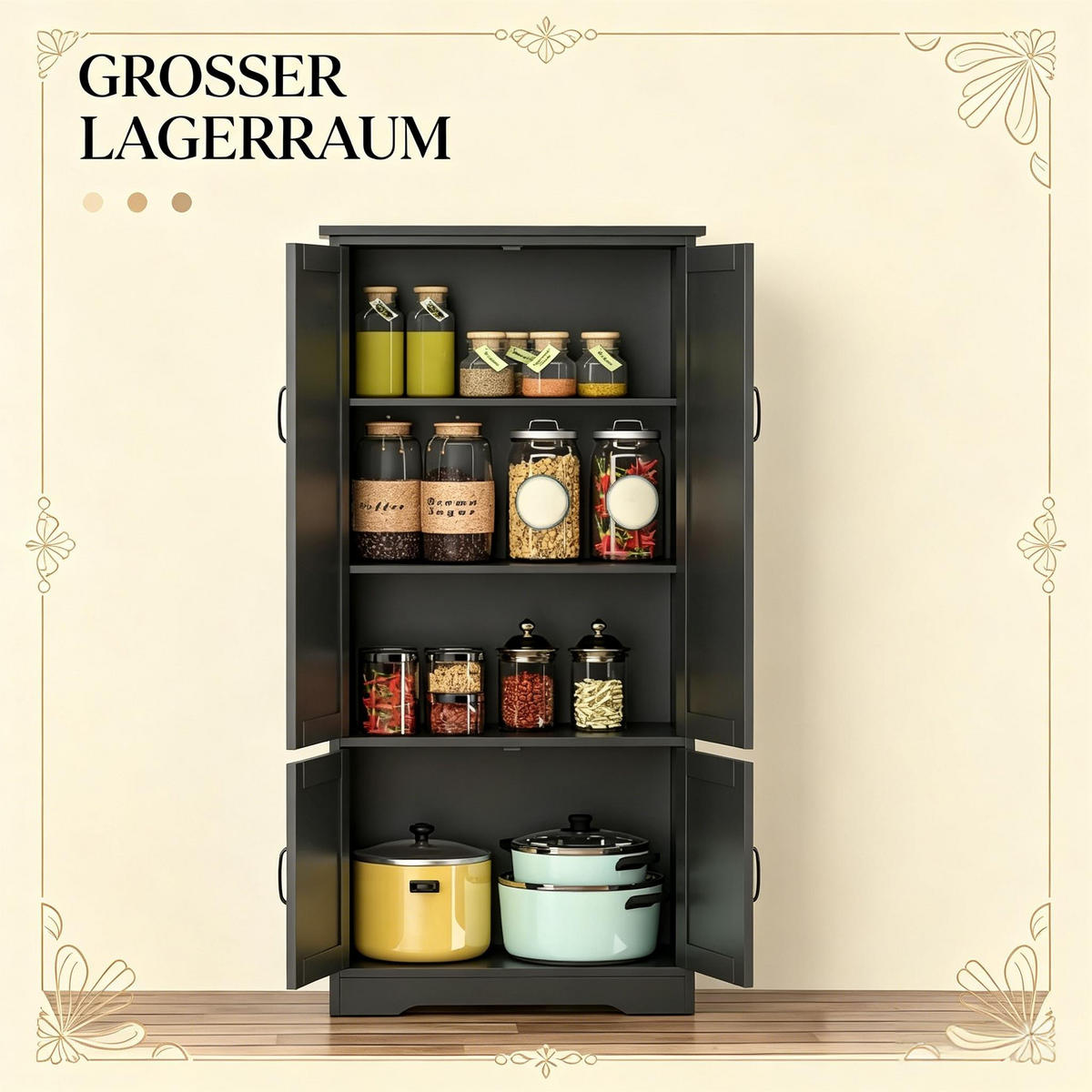 HIGHBOARD DE-38811 60/30/123 cm, 2 Türen und 3 Regale Schwarz - Schwarz, Holzwerkstoff (60/123/30cm) - ComfortXL