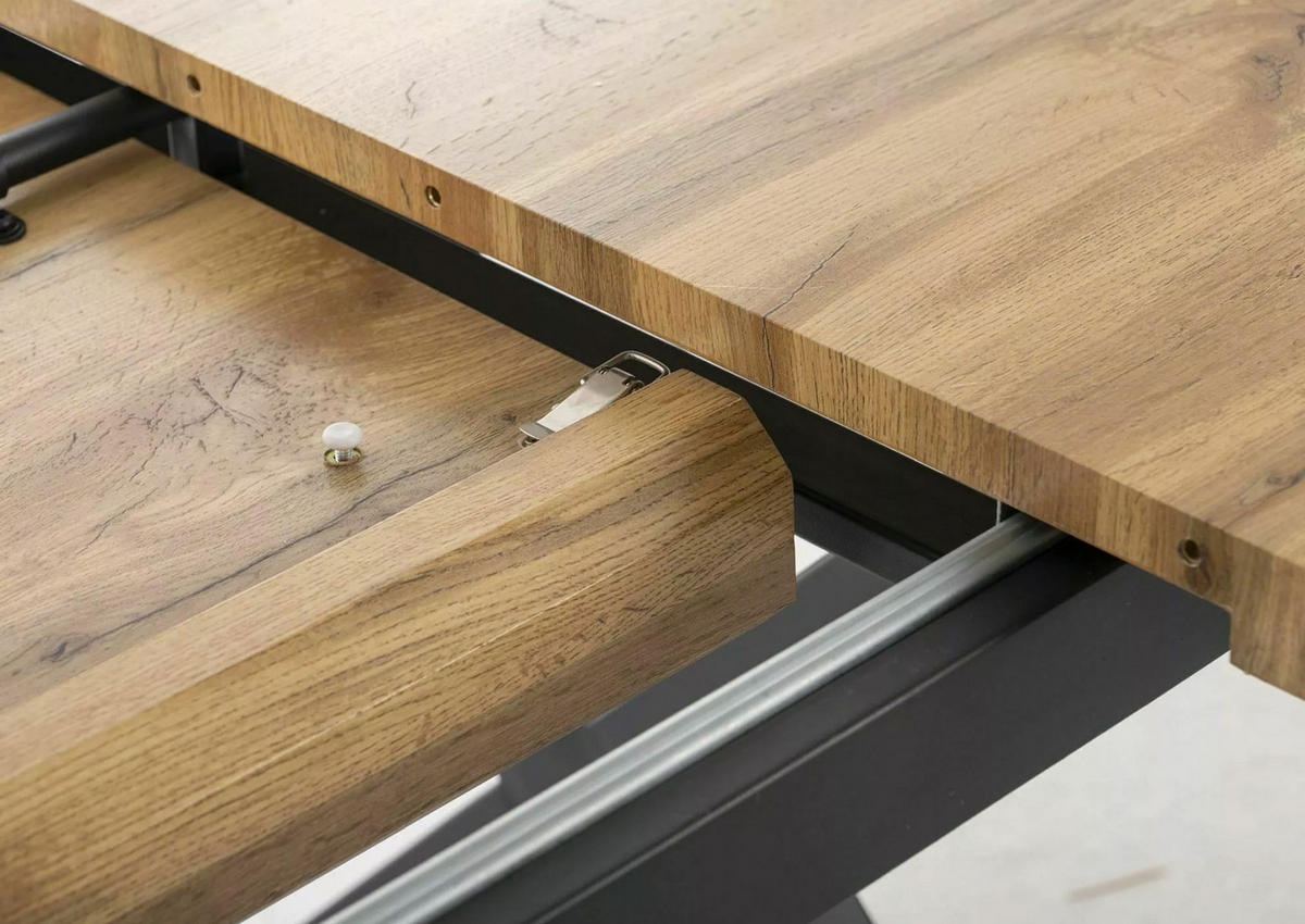 ESSTISCH Xaviero Eiche Artisan / Schwarz 160-240 / 90 / 76cm - Eichefarben/Schwarz, Holz/Metall (90/160/76cm) - Feldmann-Wohnen