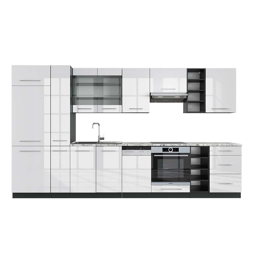 KÜCHENZEILE Fame-Line Weiß Hochglanz/Anthrazit 355 cm, AP Marmor - Weiß Hochglanz/Anthrazit, Holzwerkstoff (355/81.6/60cm) - Vicco