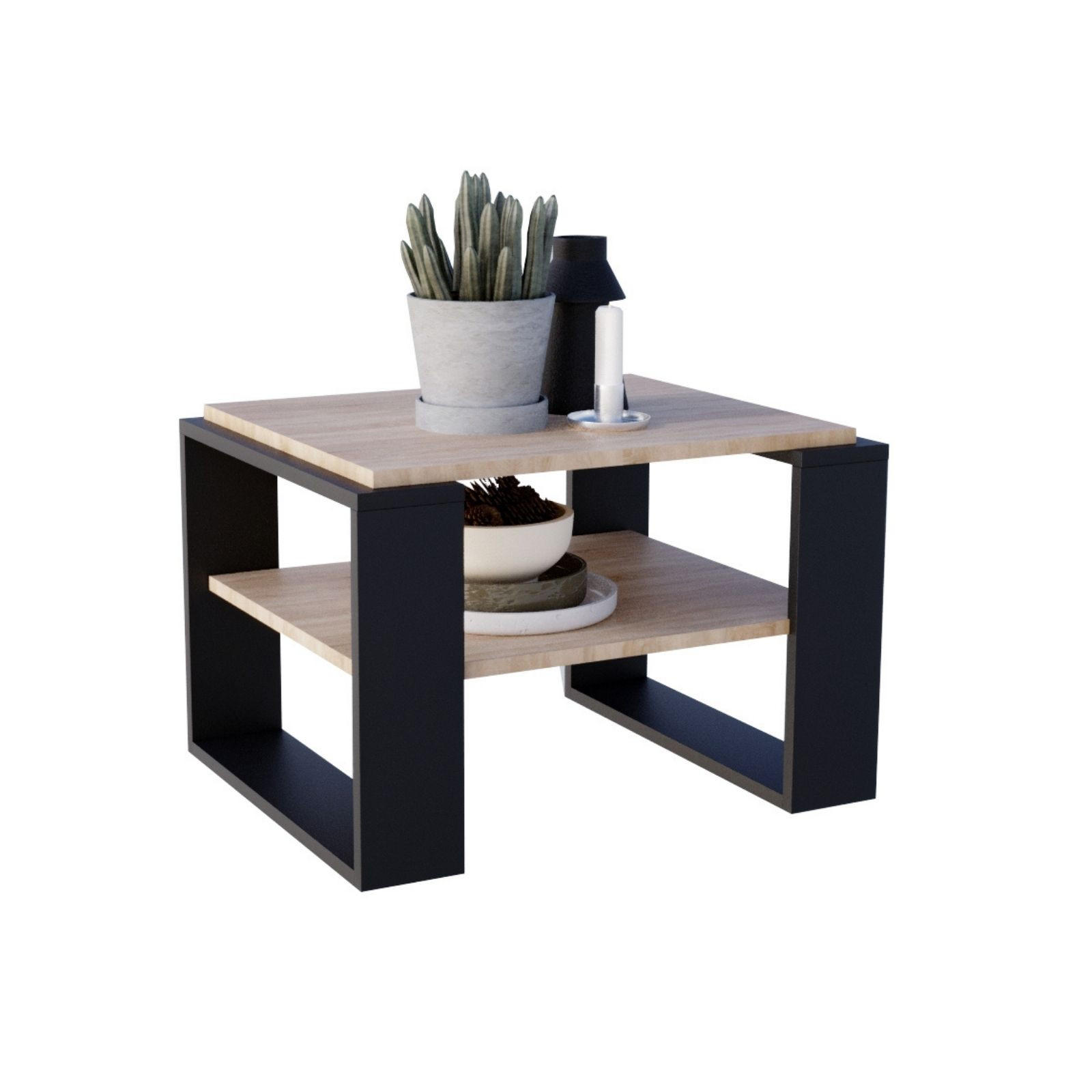 COUCHTISCH Holzwerkstoff rechteckig stabil Sonoma Eiche 44/54/63cm - Schwarz/Sonoma Eiche, Holzwerkstoff (54/63/44cm) - CraftPAK