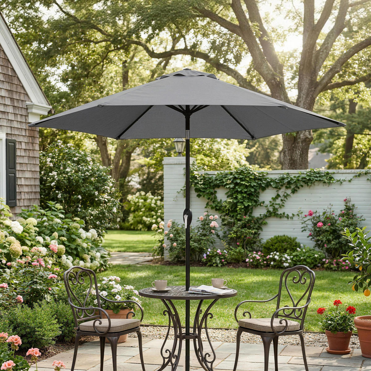 SONNENSCHIRM rund 200 cm DE-11607 neigbar Dunkelgrau - Dunkelgrau, Metall (196/196cm) - ComfortXL
