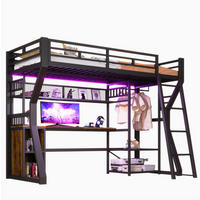 HOCHBETT 90/200 cm, Schwarz mit Schreibtisch, Lichtleiste, Steckdose, ohne Matratze - Schwarz, Metall (90/200cm) - MIVRAY