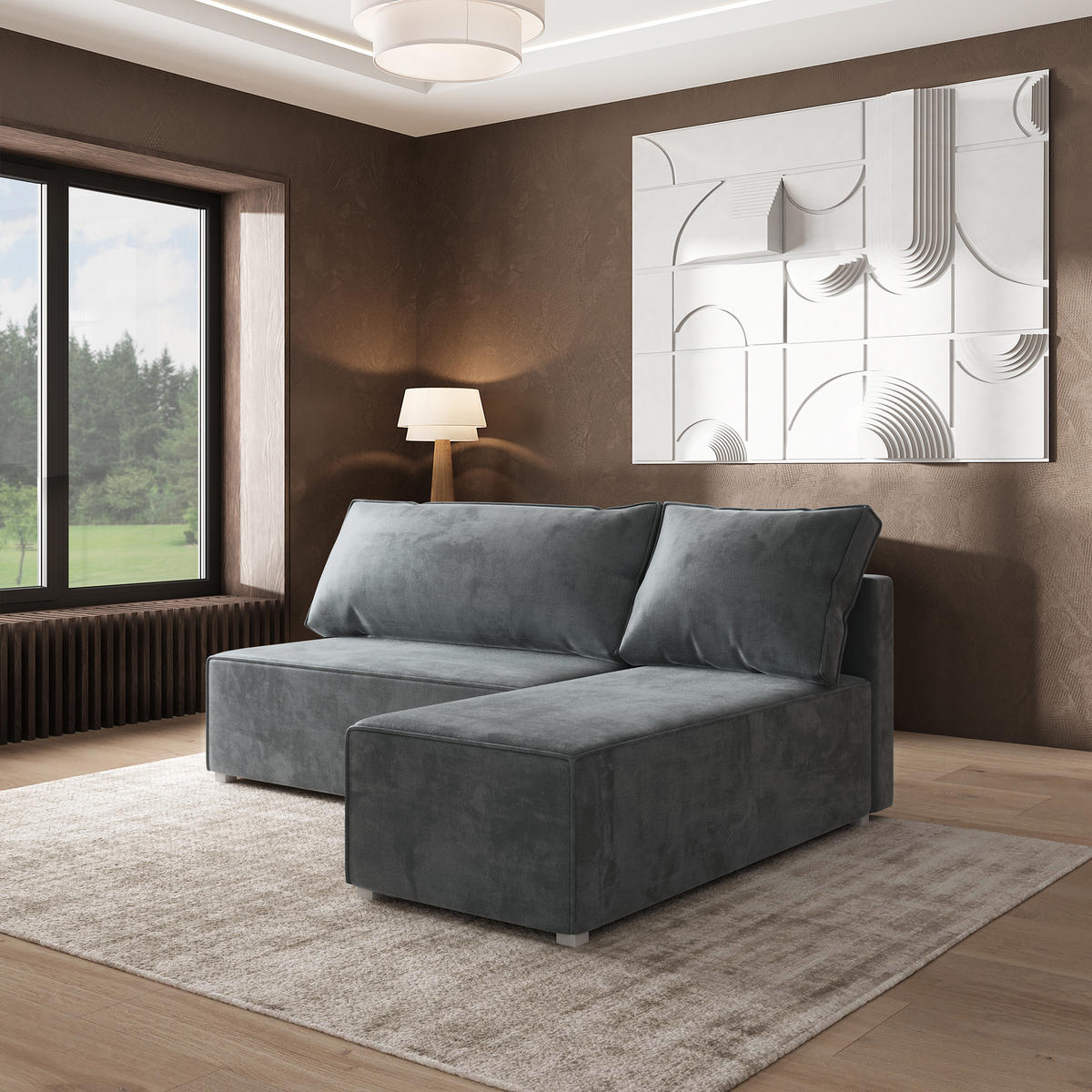 ROHOVÁ SEDAČKA BRISO šedá - šedá, dřevo/textil (200/140cm) - MASSENO