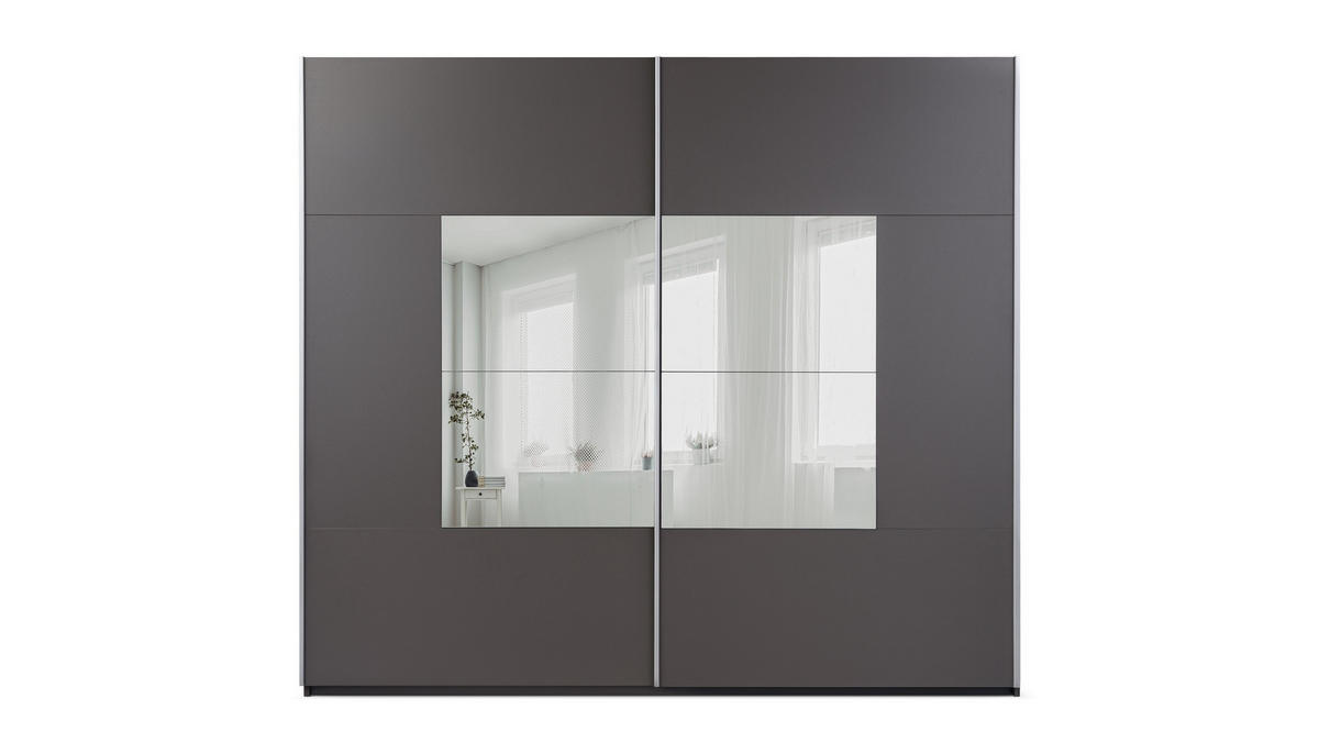 SCHWEBETÜRENSCHRANK DIANA 250/215/65 cm 2-türig mit Spiegel Graphitfarben - Graphitfarben, Holzwerkstoff (250/215/65cm) - MASSENO
