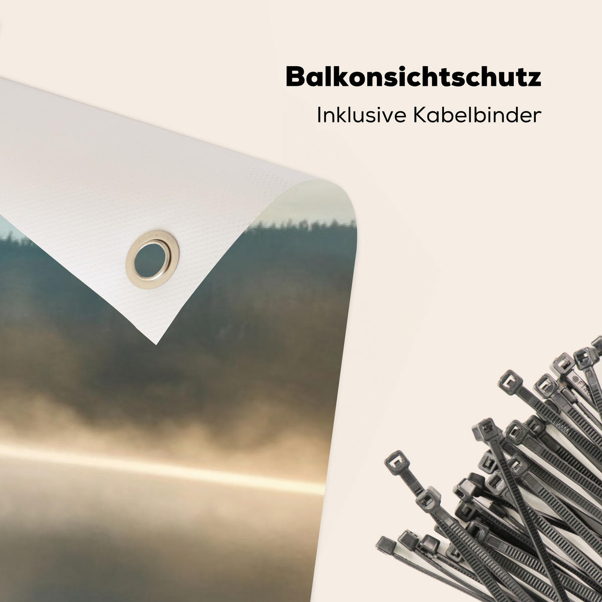 BALKON-SICHTSCHUTZ See - Nebel - Berge - Landschaft - Hellblau, Kunststoff (300/90cm) - MuchoWow