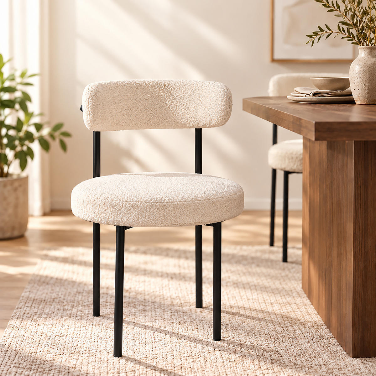 ŽIDLE jídelní bílá 4dílná-sada bouclé - bílá, kov/textil (49/76/46cm) - Relaxdays