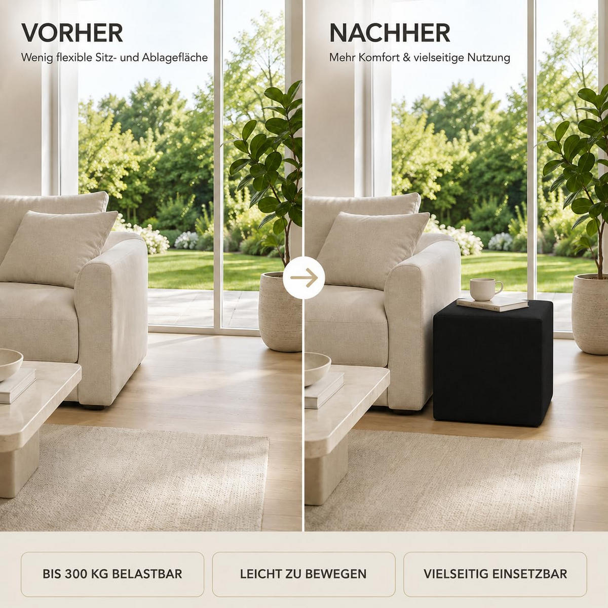 SITZWÜRFEL / Siège Pouf - Noir, 40X40X40 Cm, Assise Rembourrée, Confortable Pour Salon, Chambre Ou Bureau - Schwarz, Textil (41/41/40cm) - Best For Home