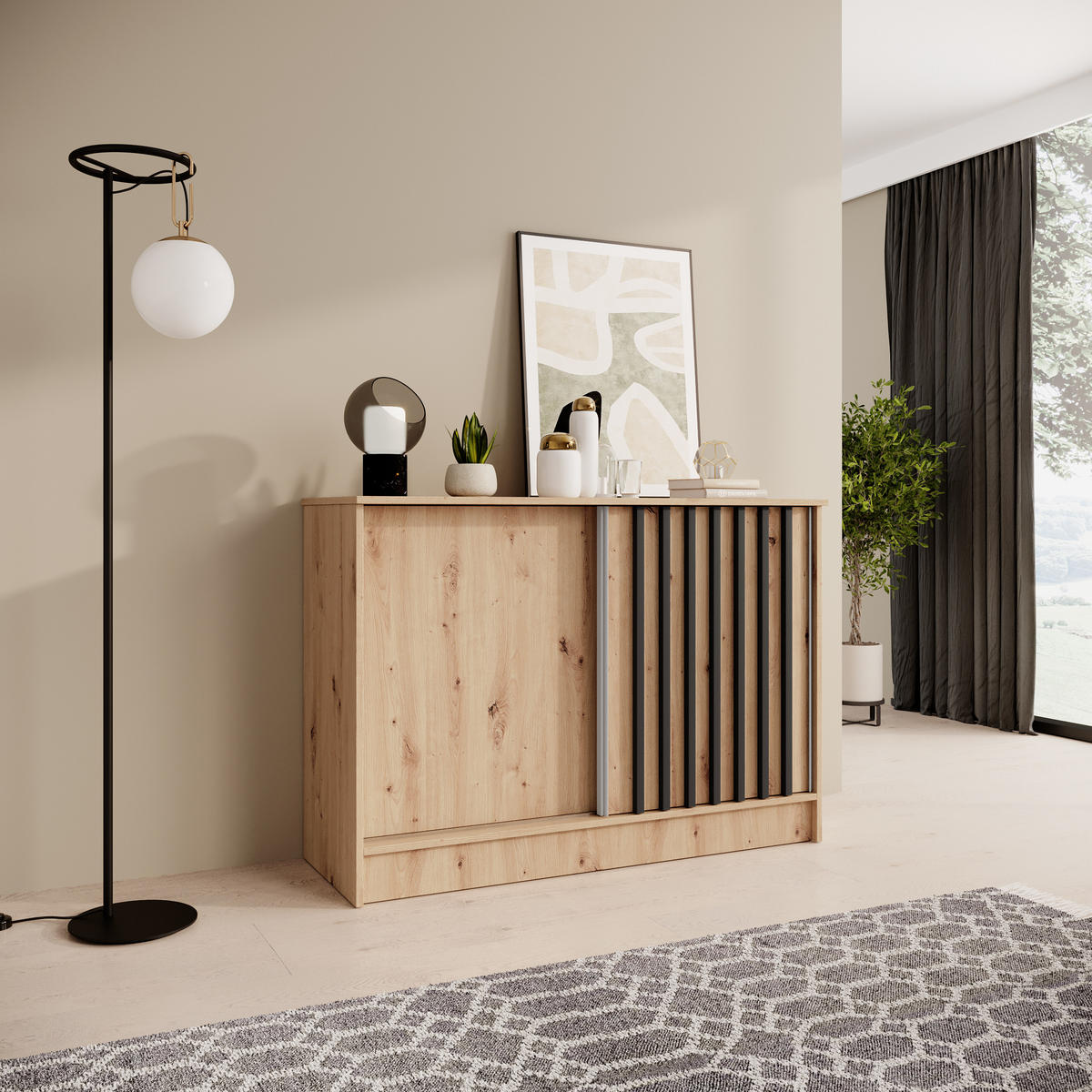 KOMMODE Horizon mit 2 Schiebetüren, eiche Artisan, 120 cm - Eiche Artisan, Holzwerkstoff (121/85/43.5cm) - Beautysofa