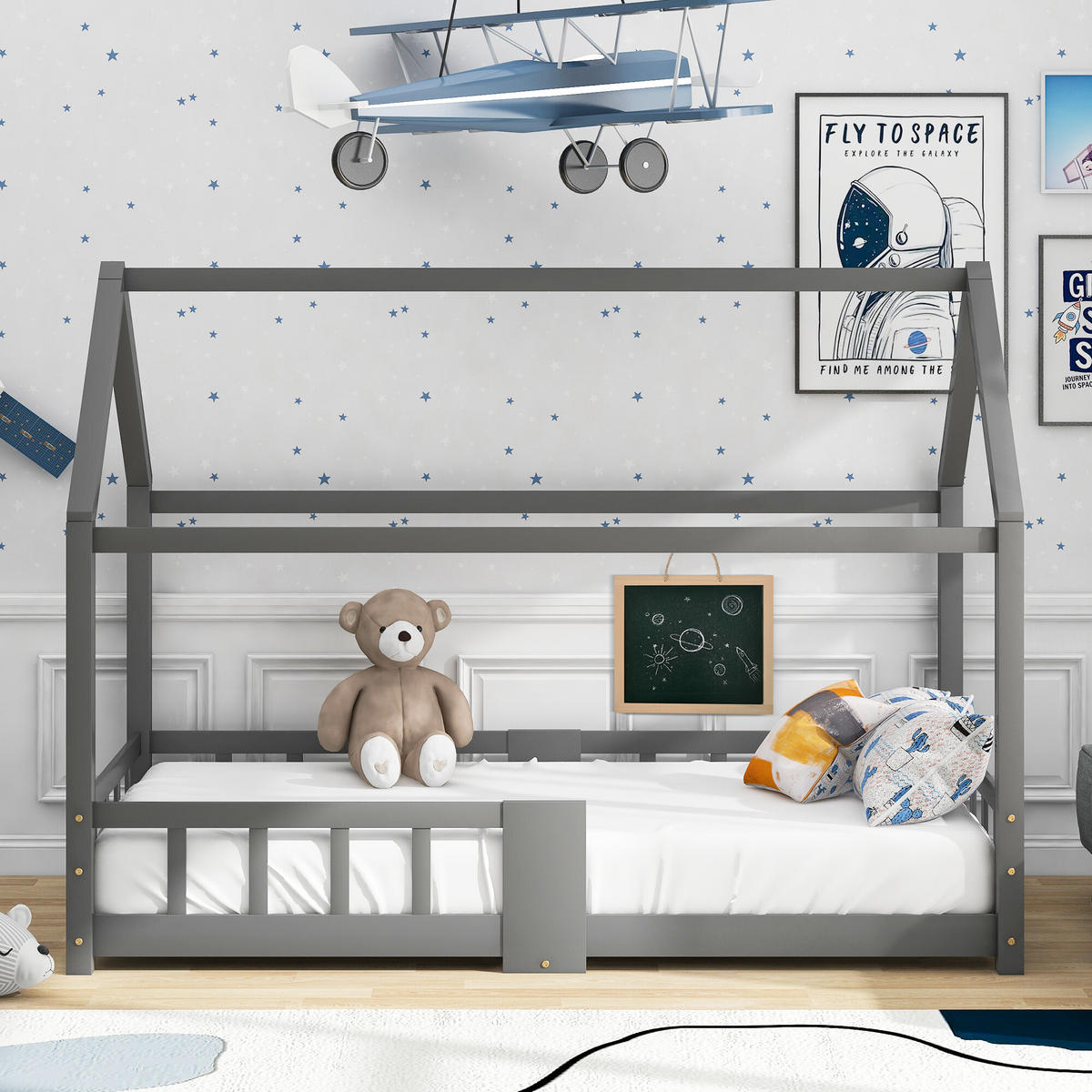 KINDERBETT Grau 207/97/140,5 cm - Grau, Holzwerkstoff/Metall (97/140.5/207cm) - Urban Meuble