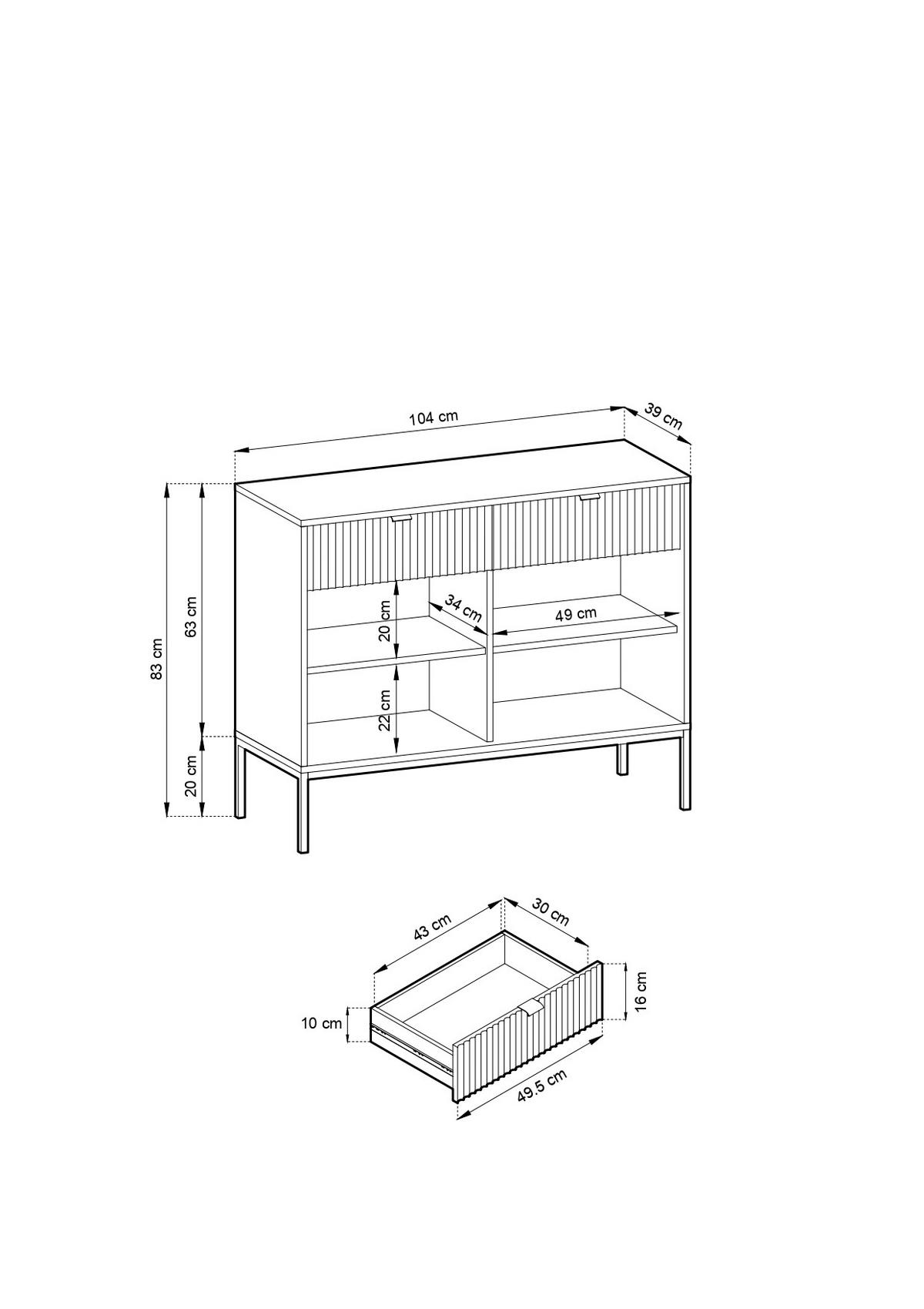 KOMMODE: 2 Schubladen, 2 Türen, Labrador, Gold, 104 x 83 x 39 cm, goldene Griffe - Grün, Holzwerkstoff/Metall (104/83/39cm) - 3XE LIVING